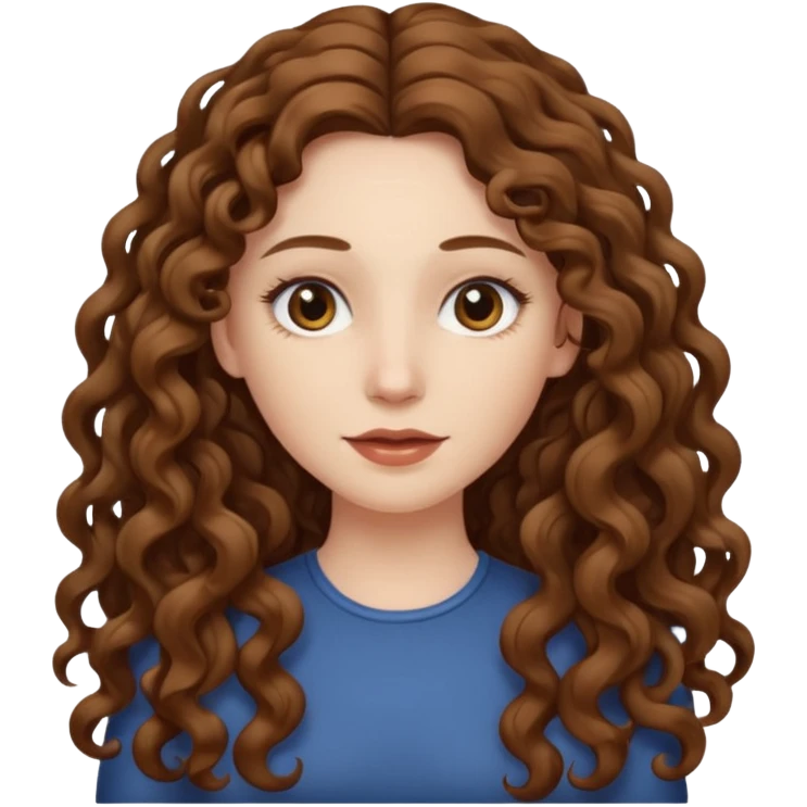 pale woman with brown very very long curly hair, middle part emoji