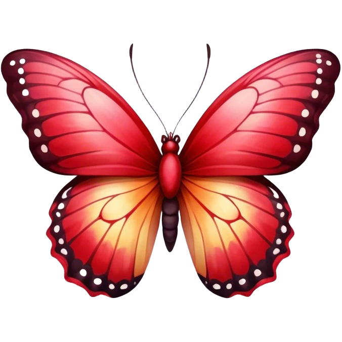 A striking butterfly with fiery red wings fading into crimson and soft cherry tones, a hand-painted look." emoji