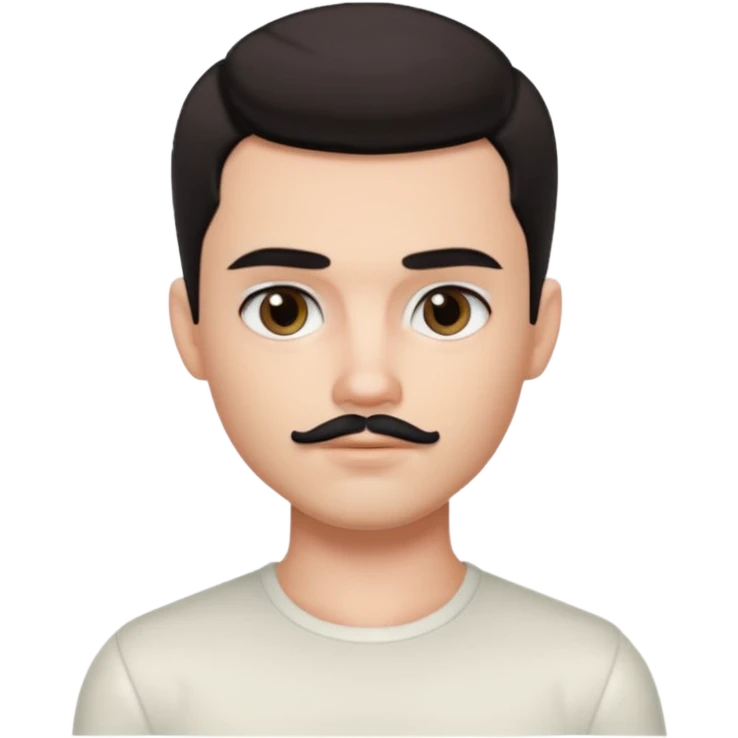 pretty handsome bratz man, with black black black  eyes,  short dar, short mustache pale skin, defined jawlines emoji