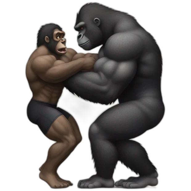 Very buff Gorilla beats man arms wrestling emoji