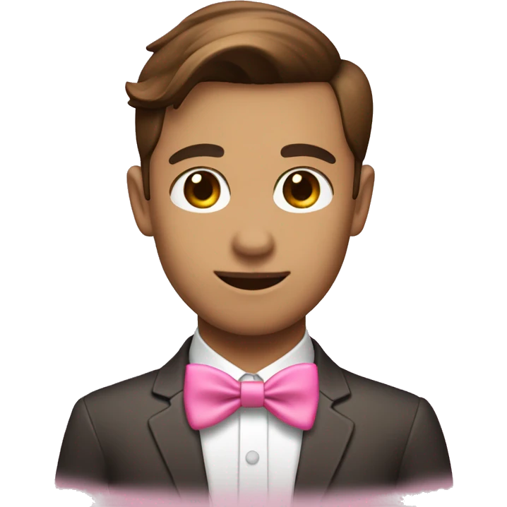 a Asia Cute Gay headhunter(white people brown hair) with pink bow tie and heart eyes emoji