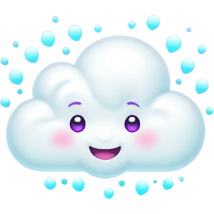 A tiny kawaii cloud emoji with a cheeky smile and wink, soft neon glow in purple/cyan, little sparkles floating, playful delulu vibe. emoji