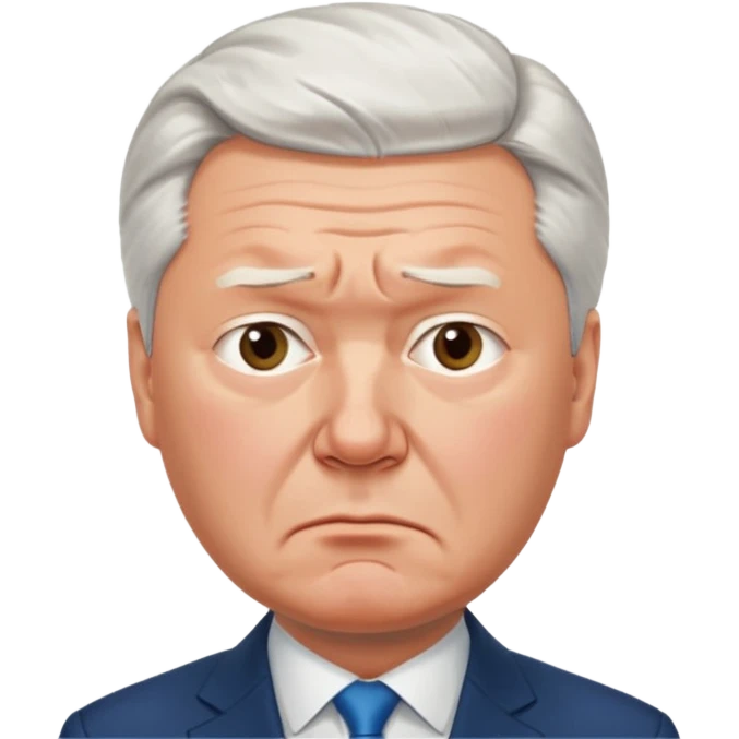 Very sad realistic Sergey Sobyanin, mayor of Moscow, looking upset and disappointed, expressive face emoji