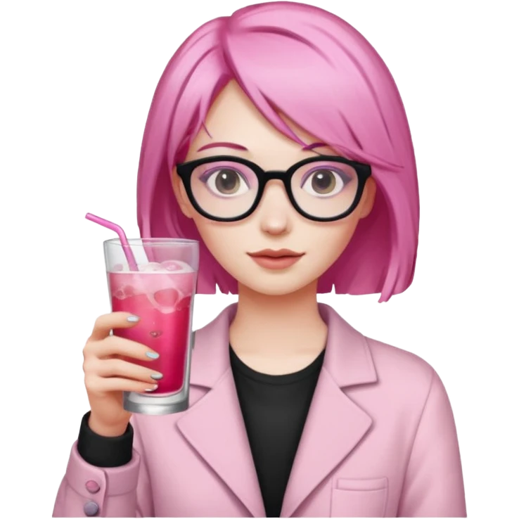 pink haired drink holder with glasses  emoji