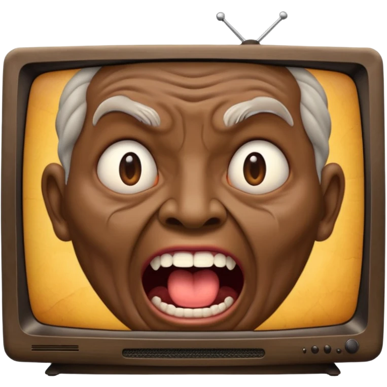 TV screen showing a old screaming face emoji