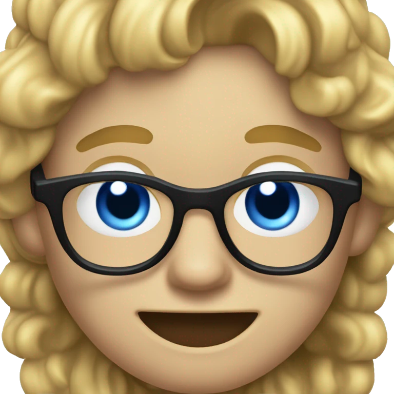 a nerd, with dirty blonde hair, blue and black glasses, with a vey devil like smirk on his face emoji