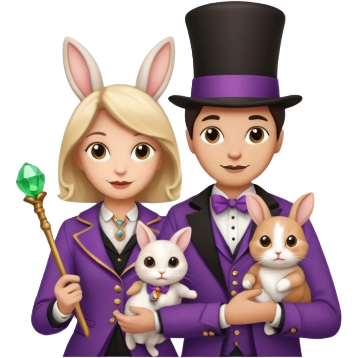 magician couple and their pet cat emoji