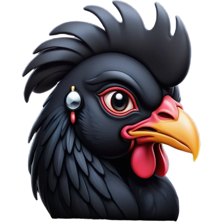 Cinematic Noble Black Rooster Portrait Emoji, Poised and regal, with a robust, commanding build and a sleek, well-groomed pure black plumage, deep-set soulful piercing eyes, Simplified yet sharp and sophisticated features, highly detailed, glowing with a soft, dignified glow, high shine, intelligent and proud, stylized with an air of mysterious majesty, focused and attentive, soft glowing outline, capturing the essence of a watchful and confident leader, so majestic it feels as though it could crow out of the screen with effortless authority! emoji