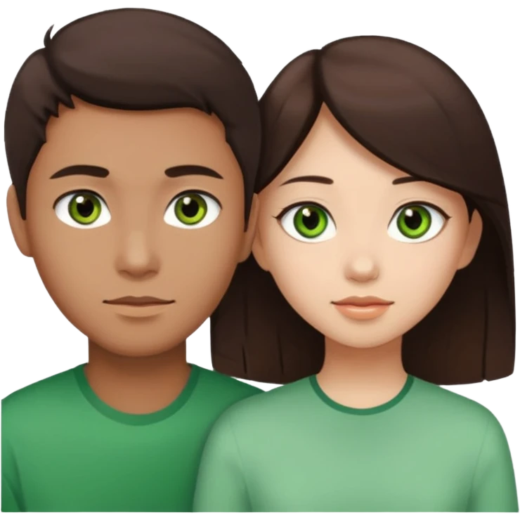 A darker Asian girl with brown eyes and dark brown hair, with her white boyfriend who has green eyes and light brown hair. emoji
