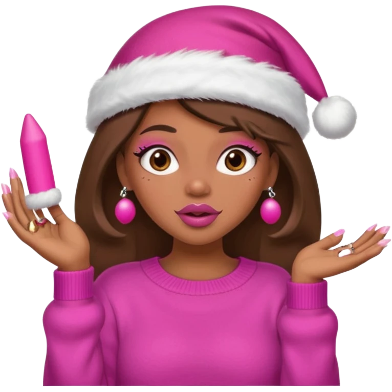 Sassy, cunty, girly Santa emoji with big lips, fake nails, pink sweater, and a pink santa hat. emoji
