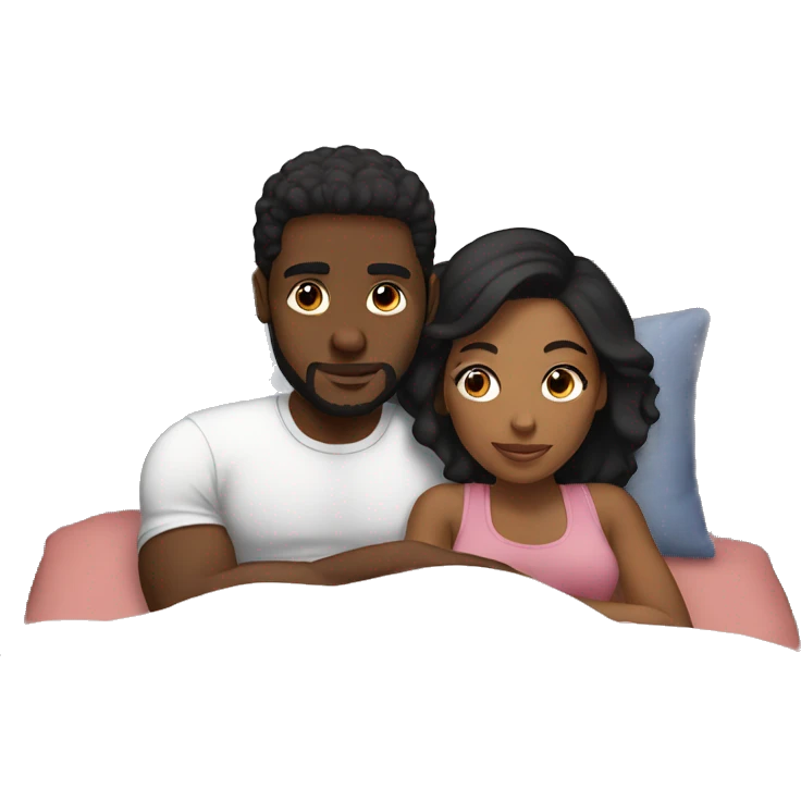 Black couple cuddling on bed emoji