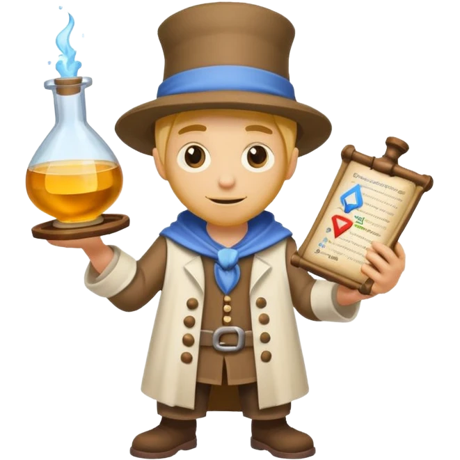 alchemist character holding upgraded formula scroll emoji