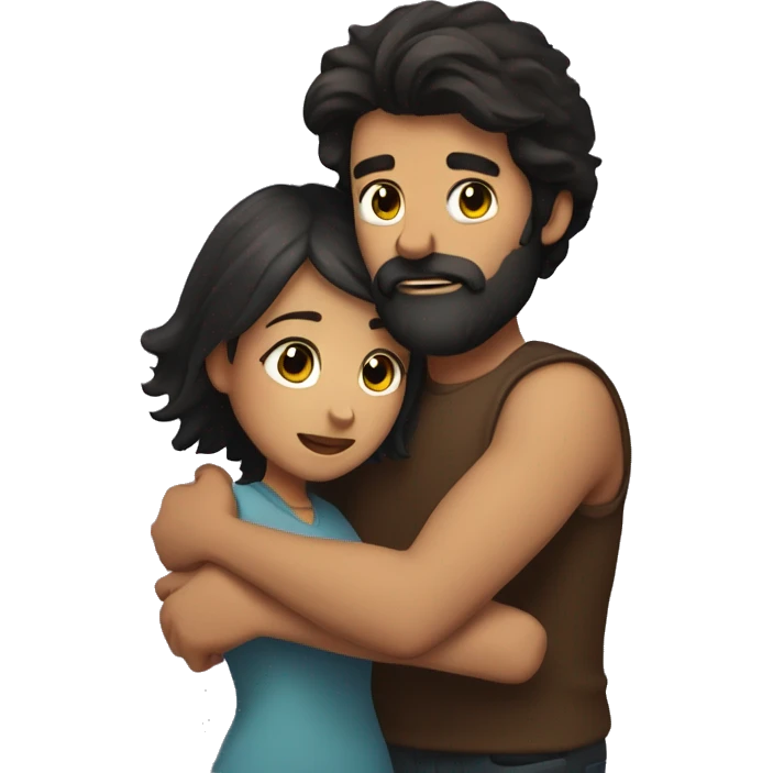 dark haired bearded swarthy guy hugs dark haired girl emoji