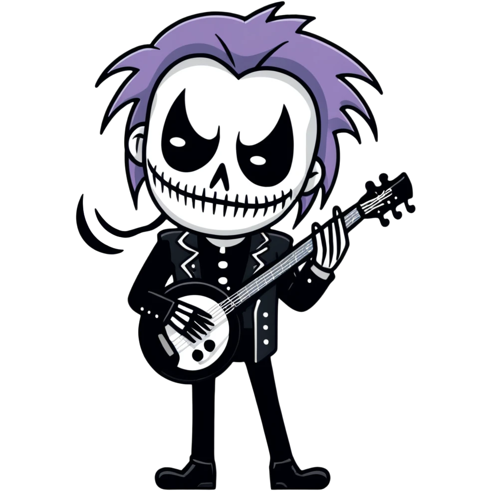 Black metal musician with corpse paint, spikes, black clothes emoji
