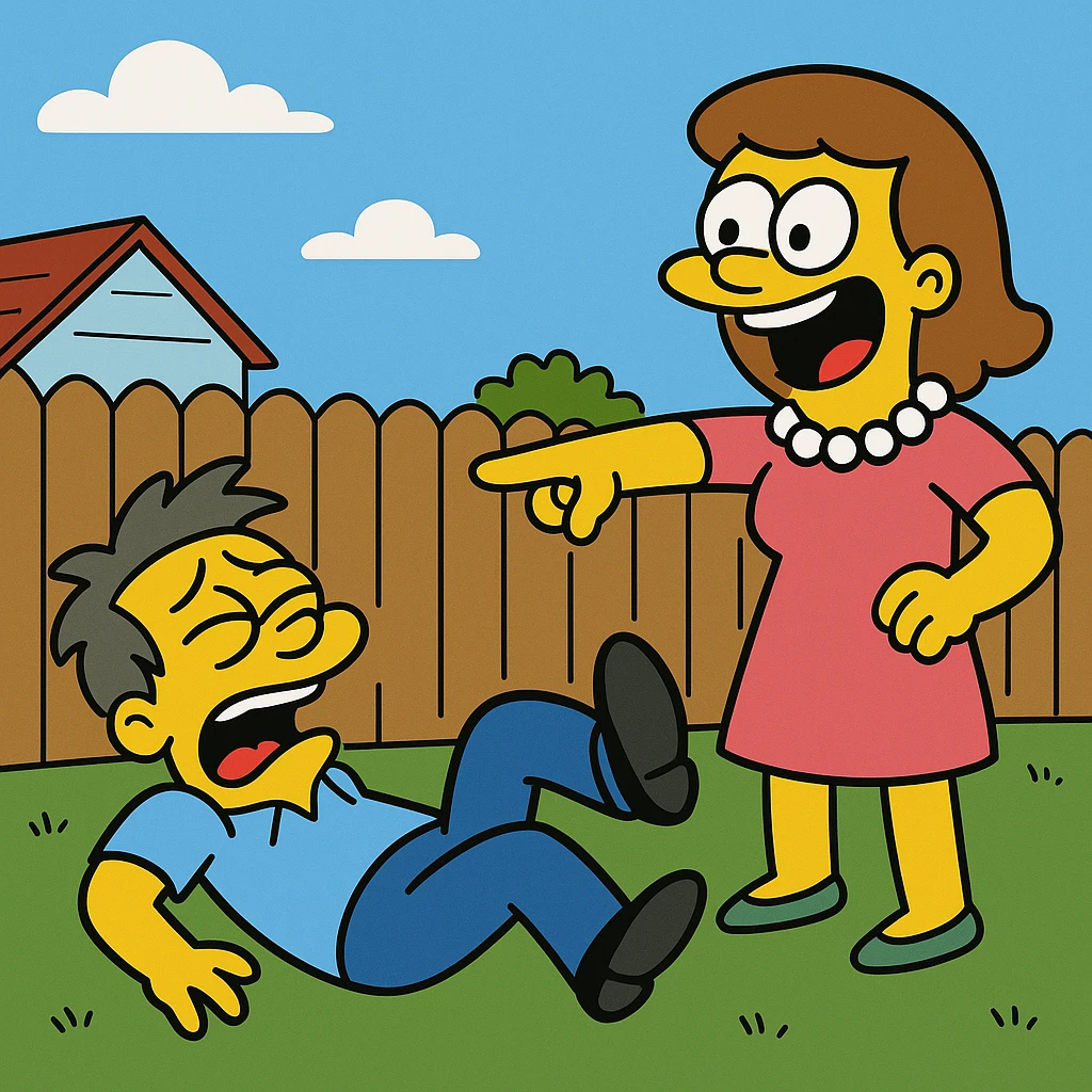 Insensate simpleton – a foolish person who also lacks feelings or understanding. Only an insensate simpleton would laugh at someone’s pain. 2 persons. 1 person is fallen down emoji