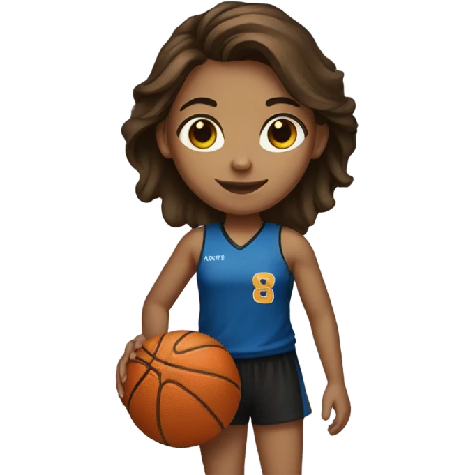 Girl with brown hair holding basketball emoji