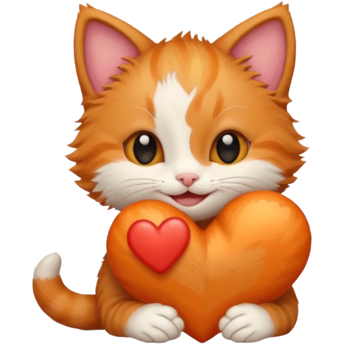 The ginger kitten is hugging a heart, very happy and smiling. emoji