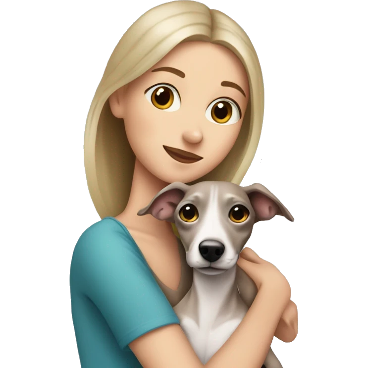 One brunette girl hugging her blonde Italian greyhound  emoji