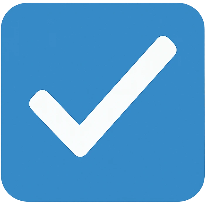 a blue square with a check with withe emoji