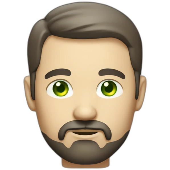fat middle aged developer very short dark brown graying hair goatee green eyes emoji