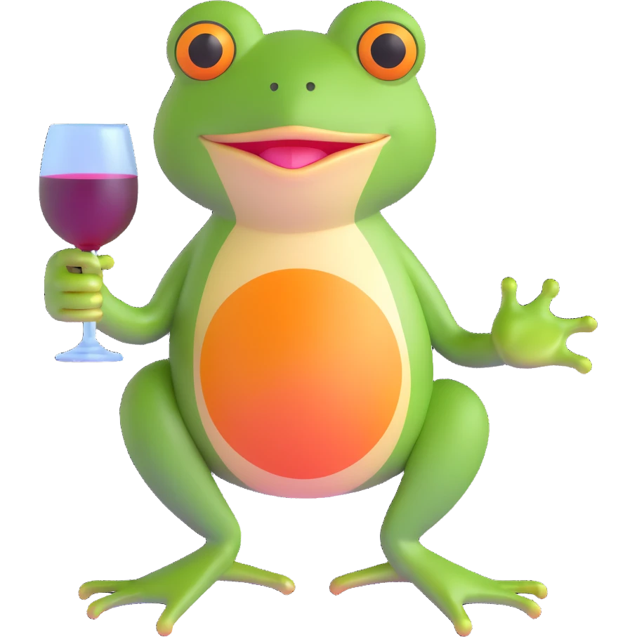 cartoon frog with a wine glass emoji