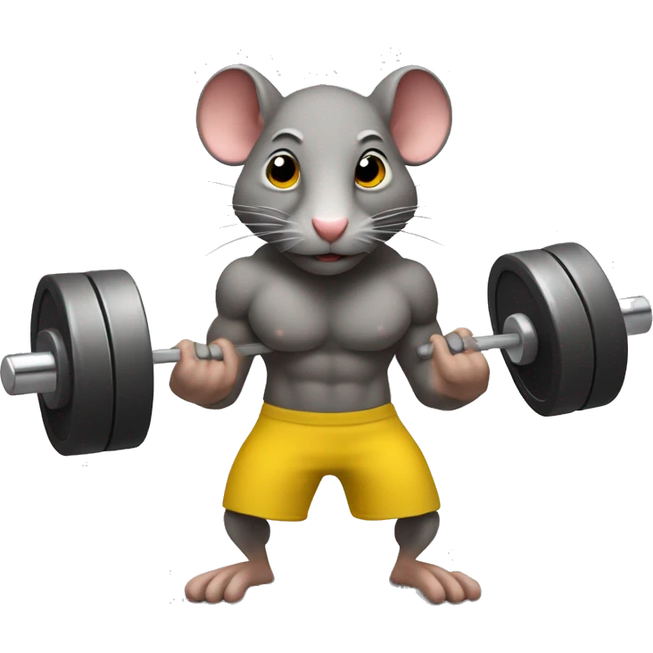Create an emoji of a rat lifting weights with a determined expression. Make it look like a true gym enthusiast. And using a uniform of the brand "Alter"  emoji
