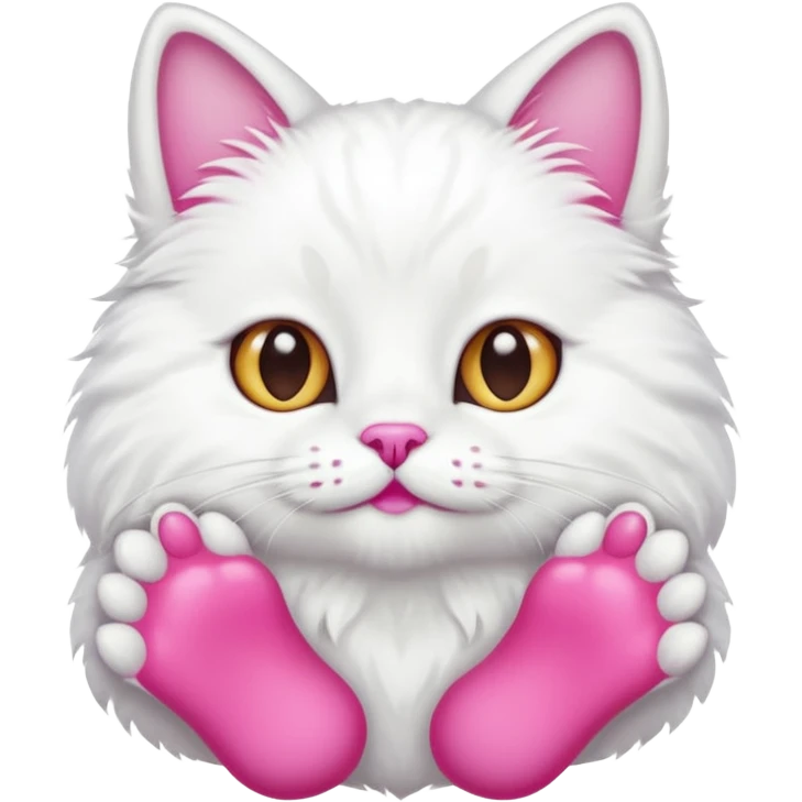 white cat fluffy paw, from the bottom, vivid pink toe beans, cute emoji