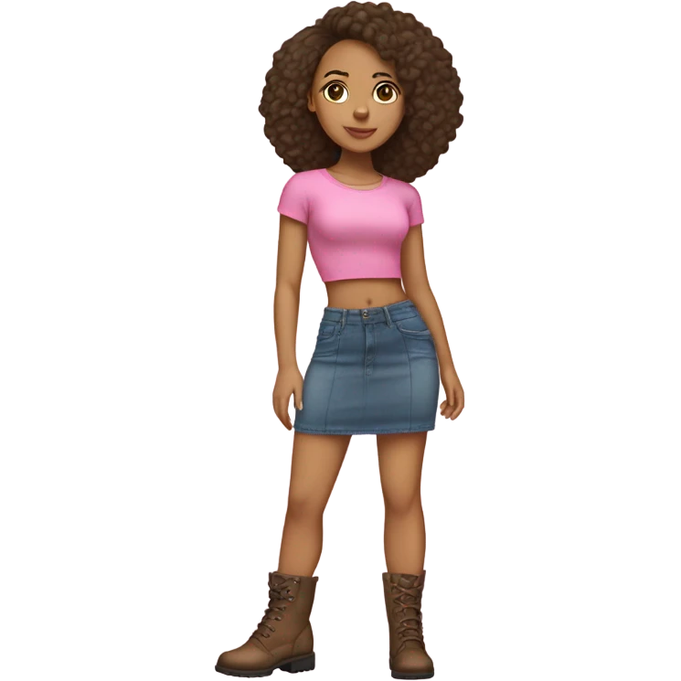 Light skin mixed girl wearing pink crop top and a skirt with boots  emoji