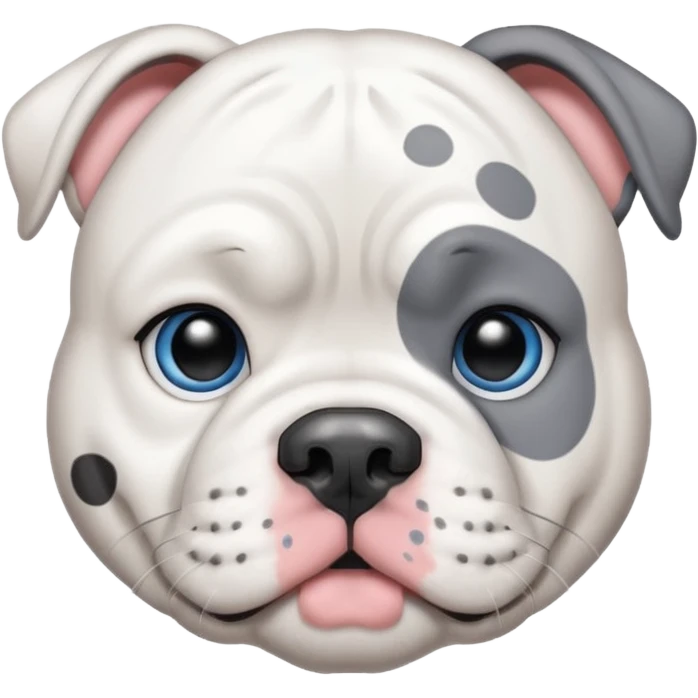American bulldog that’s grey and white with blue eyes and black spots  emoji