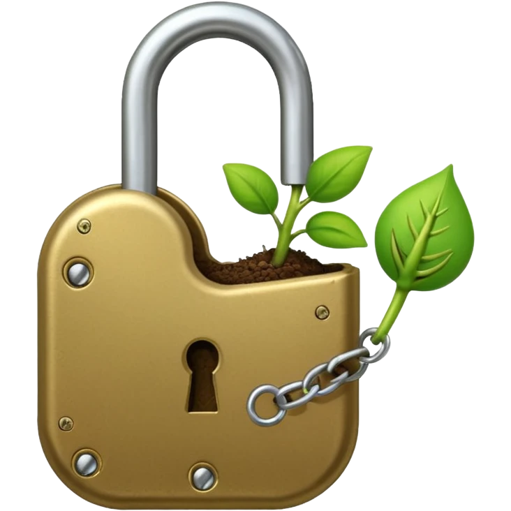 A seed germinating with a sprout sticking out of it in the shape of a pad lock with the seed being the body of the padlock and the sprout being the shackle of the padlock. emoji