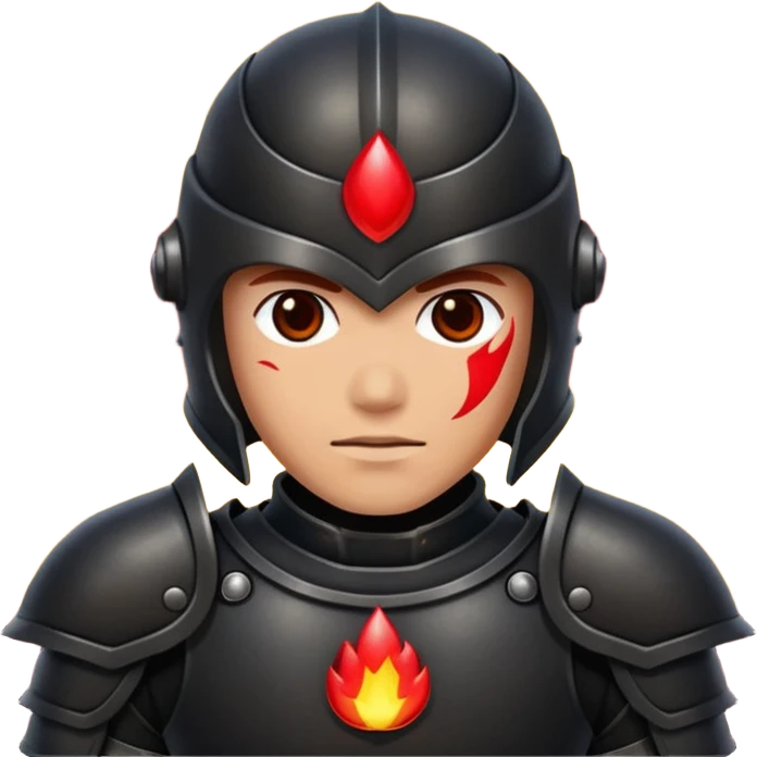 Head: A black KLIPSCH RP-8000F speaker, often represented with a red center or speaker cone.
Core: A small, bright glowing cherry-red circle representing his core.
Body & Armor: Primarily black armor plating with bright red accents or flames. emoji
