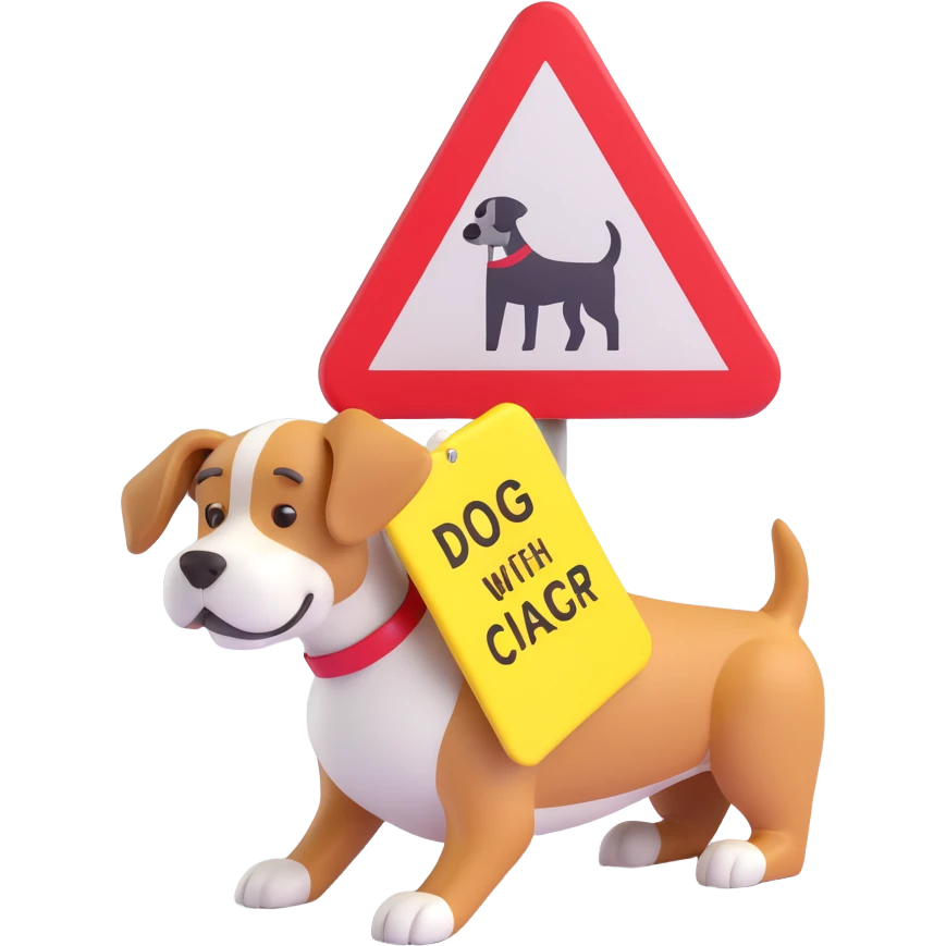 subtle icon of a dog with a warning sign, for 'Don't screw the pooch' emoji