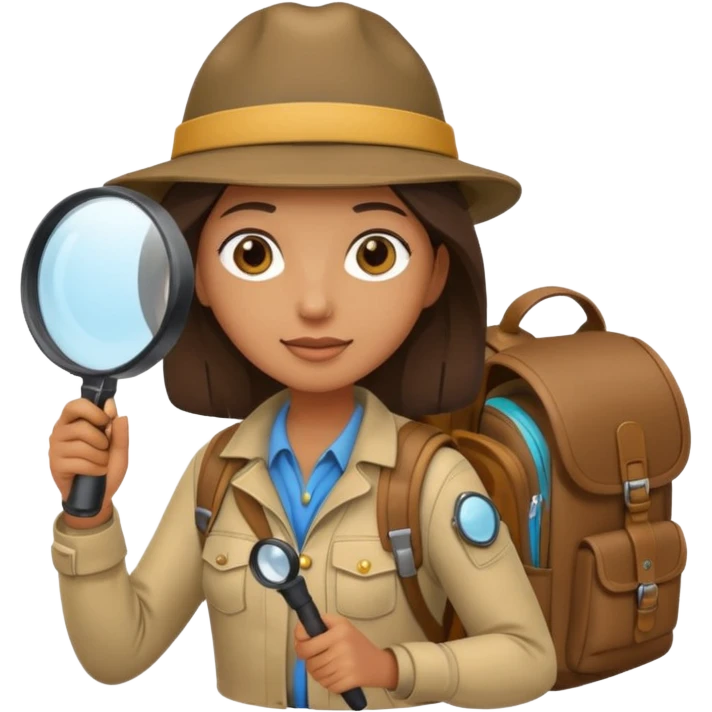 Explorer woman backpack and magnifying glass emoji