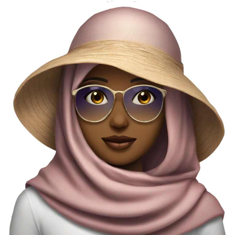 Pretty model Muslim Somali girl with sunglasses and sun hat and neck covered emoji