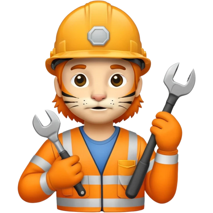 Tiger construction worker with hard hat and tools emoji