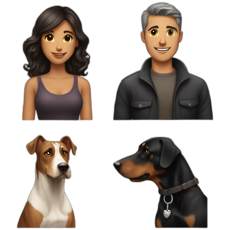 A handsome man with breed a beautiful girl playing with a boy Doberman dog emoji