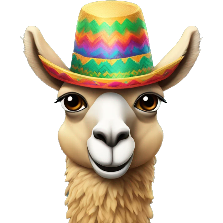 a colorful smiling llama with a colorful Mexico hat  emoji