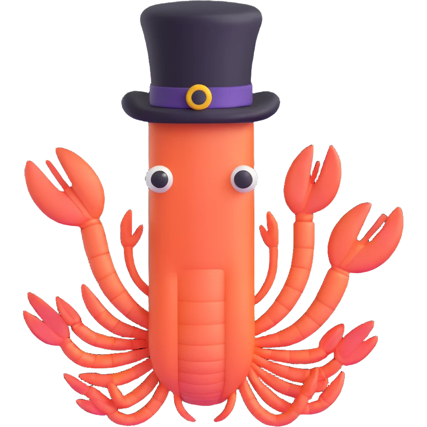 shrimp wearing a top hat, memoji style emoji
