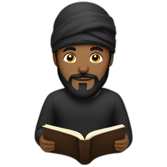 A black turban man with black beard reading a book emoji
