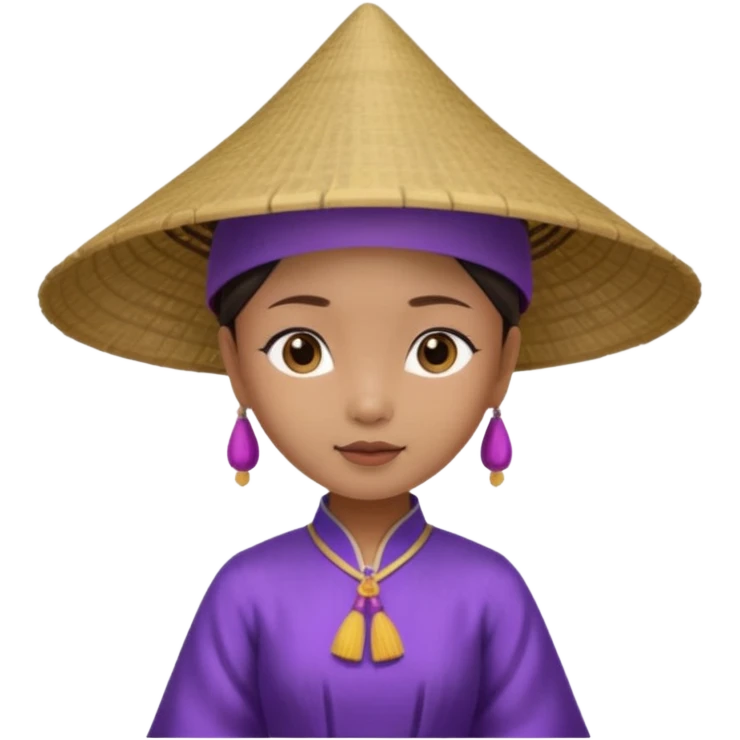 ancient vietnamese girl with dress and conical hat, purple emoji