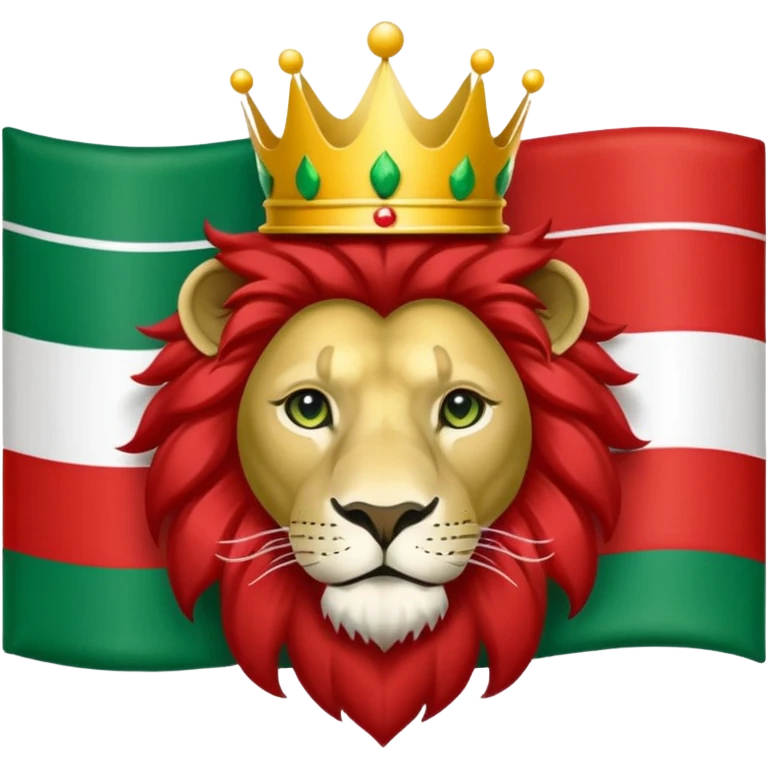 Please make me the flag of the lion and the sun with the crown of Iran, which is green from the top, white in the middle and red bottom. emoji