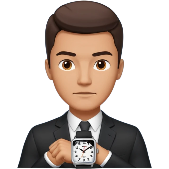 man wearing a black strap watch portrait, head and shoulders only, square jawline, strong facial structure, confident expression, black strap wristwatch visible, 3D cartoon, mobile game icon style, clean background, no text, no watermark
 emoji