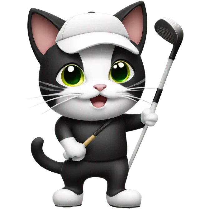 Black and white cat playing golf emoji