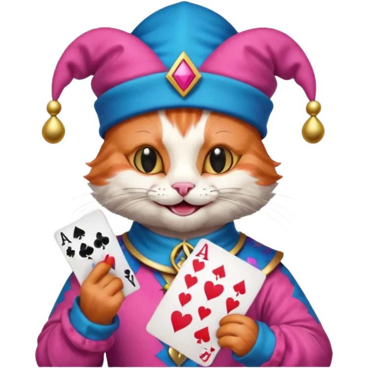 court jester cat medieval, poker card ace, pink and blue emoji