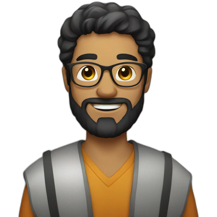 Happy men with glass, beard, black hair, showing hai emoji