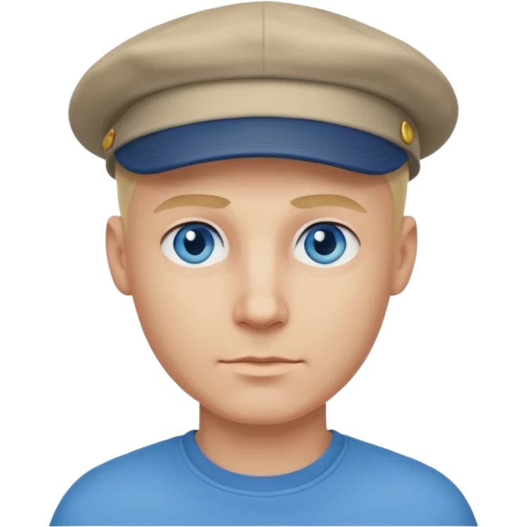 Homme fort blond chauve casquette yeux bleu emoji