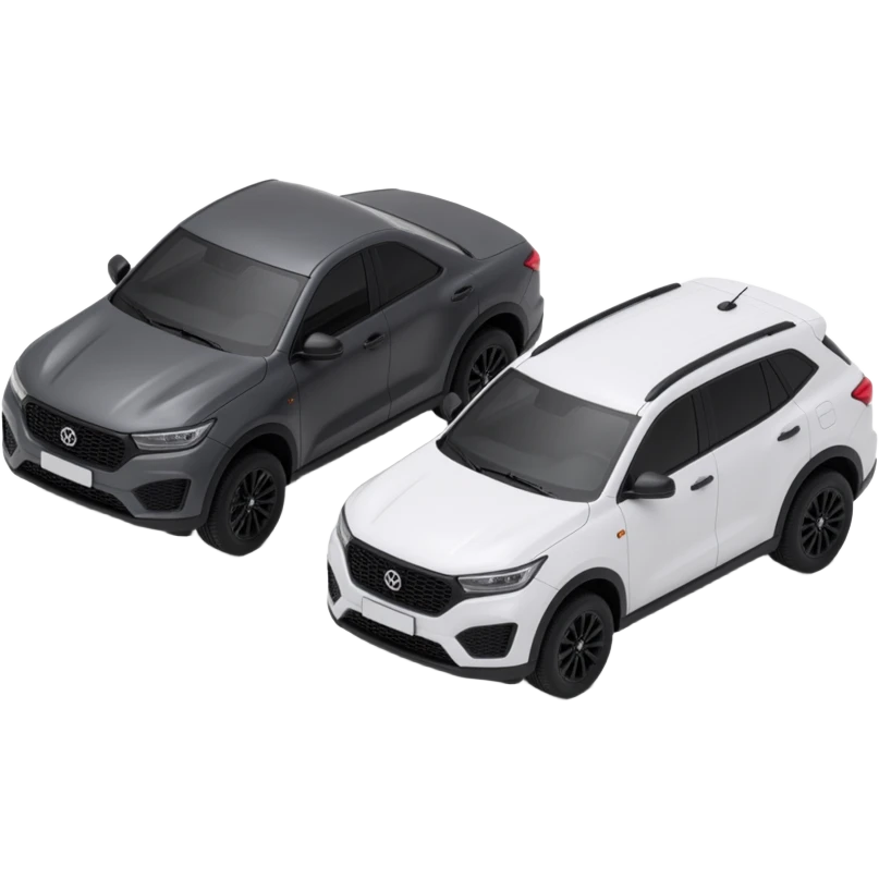 2 cars being compared in the style of 3d black emoji