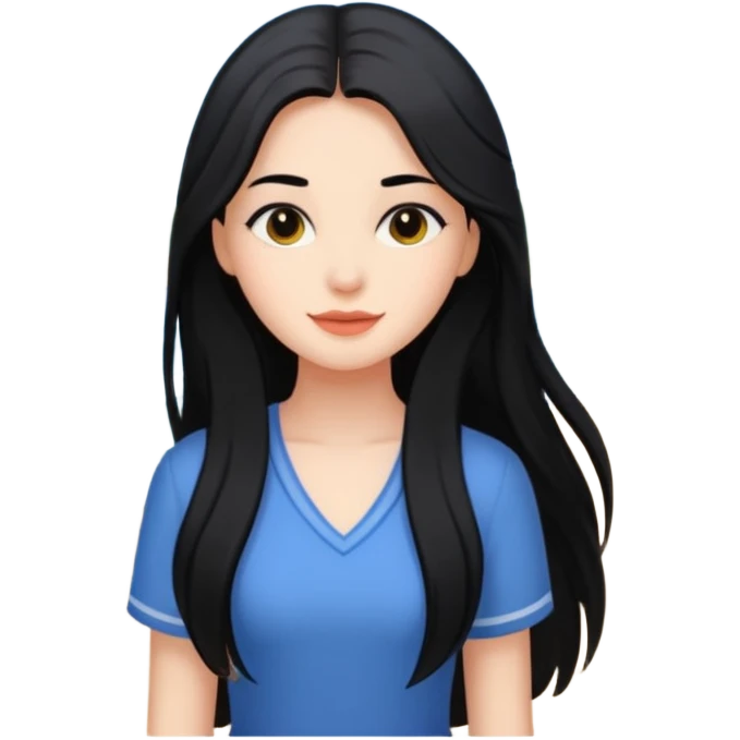 검은 긴 머리의 소녀, 바닷가를 좋아하고, 차분한 성격,  여행을 좋아하고, 옷을 차려입은 emoji