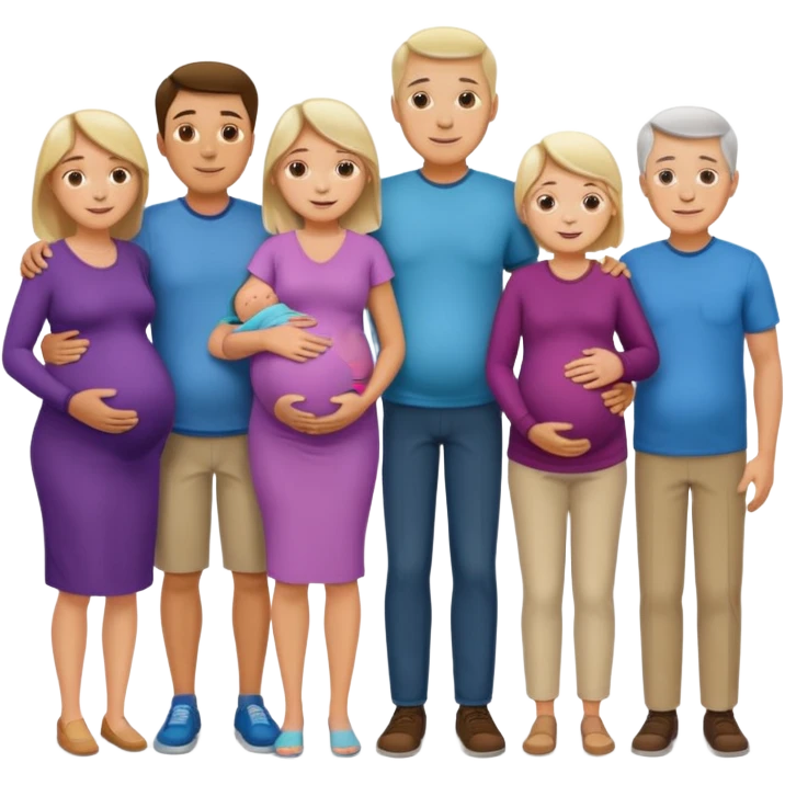 I want a couple with a wife that’s pregnant and then on the male side standing next to him is his family mom is sick the dad is fine  and his siblings and grandparents are okay smiling. emoji