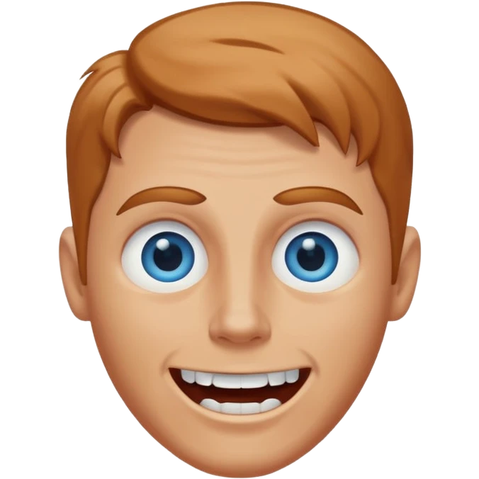 white man with caramel hair and blue eyes whos very scary but so so happy! emoji